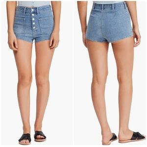 Free People Bridgette Denim Mini Shortie Shorts Sz 29 Button Fly